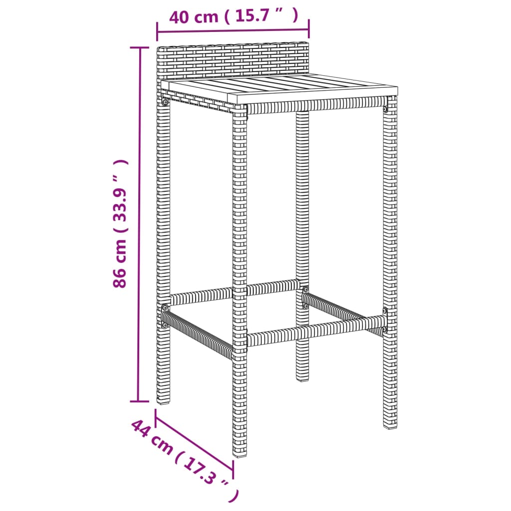 Tabourets de bar lot de 2 gris résine tressée et bois d'acacia - XIOS