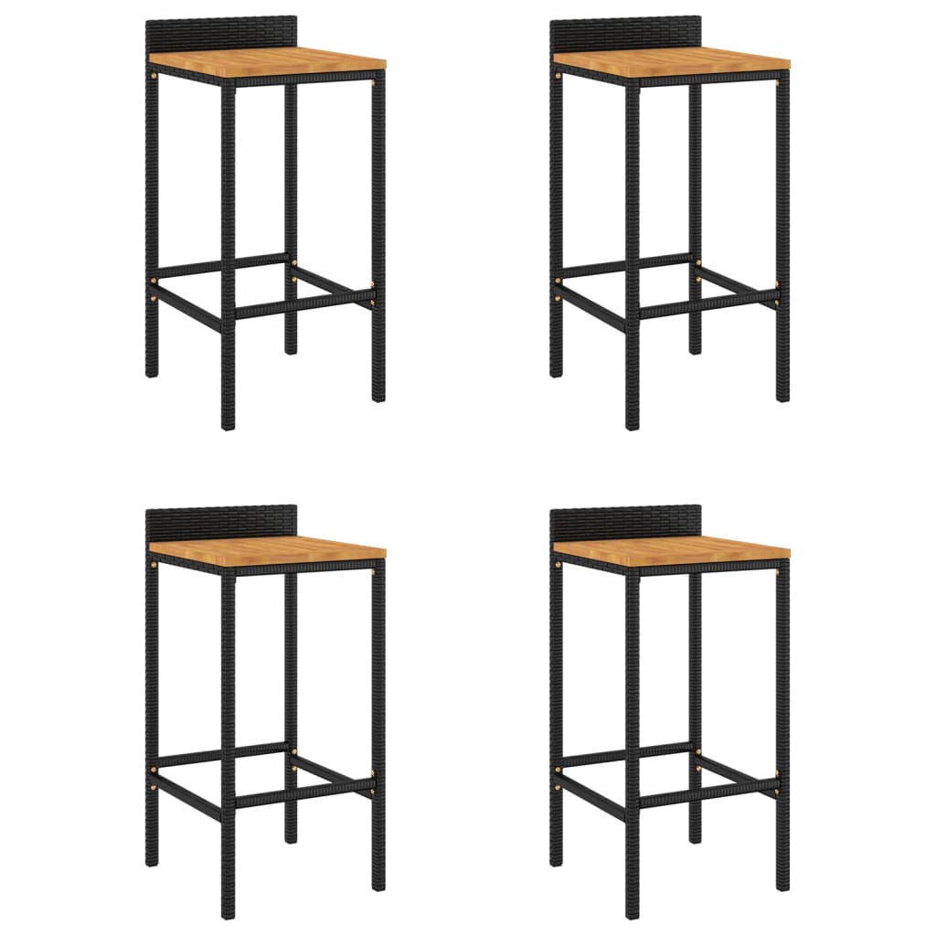 Tabourets de bar lot de 4 noir résine tressée et bois d'acacia - XIOS