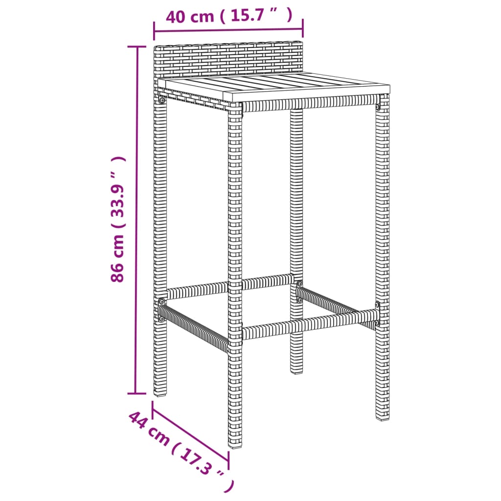 Tabourets de bar lot de 4 noir résine tressée et bois d'acacia - XIOS