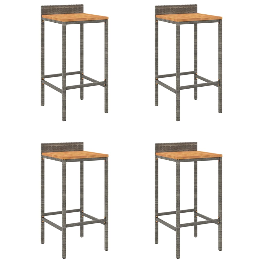 Tabourets de bar lot de 4 gris résine tressée et bois d'acacia - XIOS