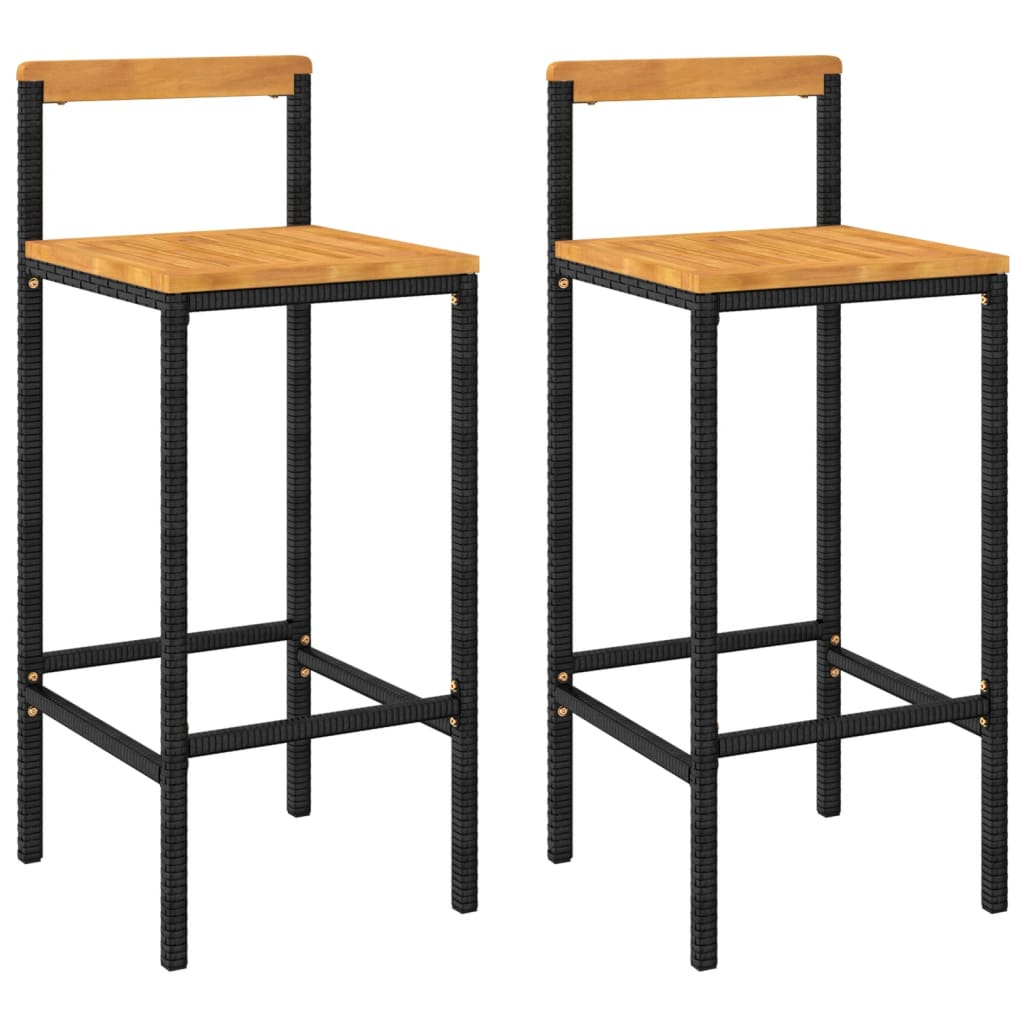 Tabourets de bar lot de 2 noir résine tressée et bois d'acacia - XIOS
