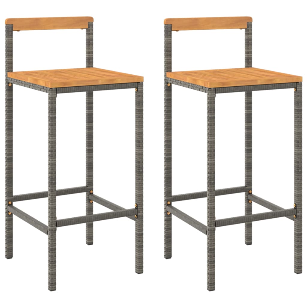 Tabourets de bar lot de 2 gris résine tressée et bois d'acacia - XIOS