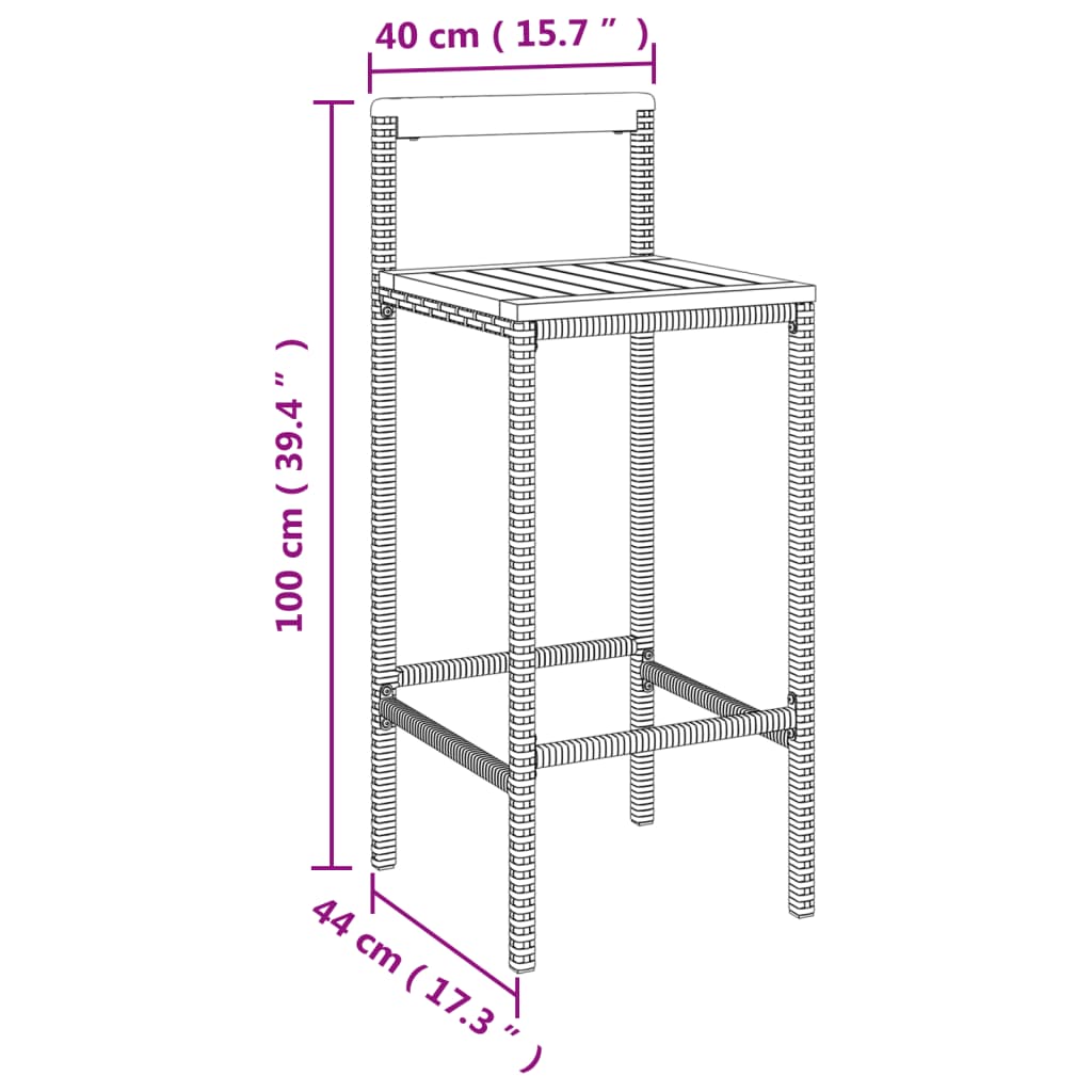 Tabourets de bar lot de 2 gris résine tressée et bois d'acacia - XIOS