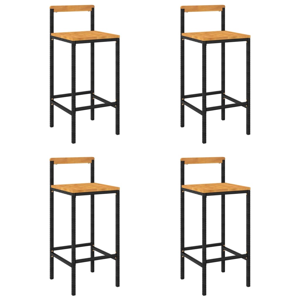 Tabourets de bar lot de 4 noir résine tressée et bois d'acacia - XIOS
