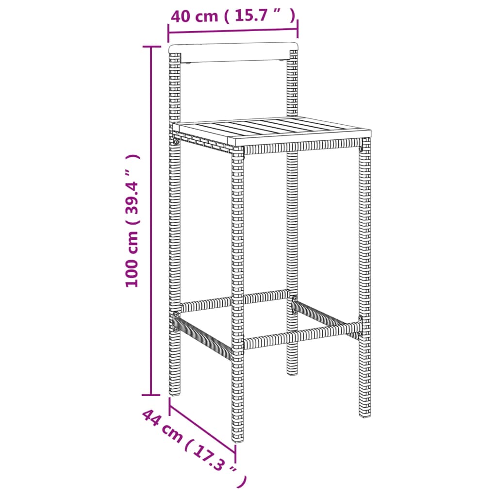 Tabourets de bar lot de 4 noir résine tressée et bois d'acacia - XIOS