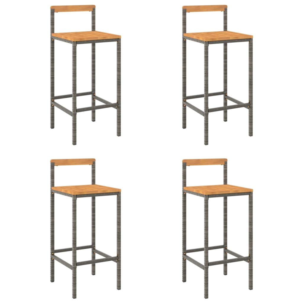 Tabourets de bar lot de 4 gris résine tressée et bois d'acacia - XIOS