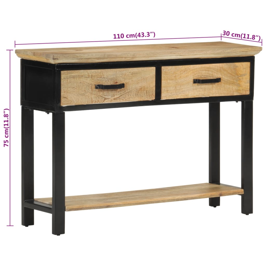 Table console 110x30x75 cm bois de manguier massif brut - XIOS