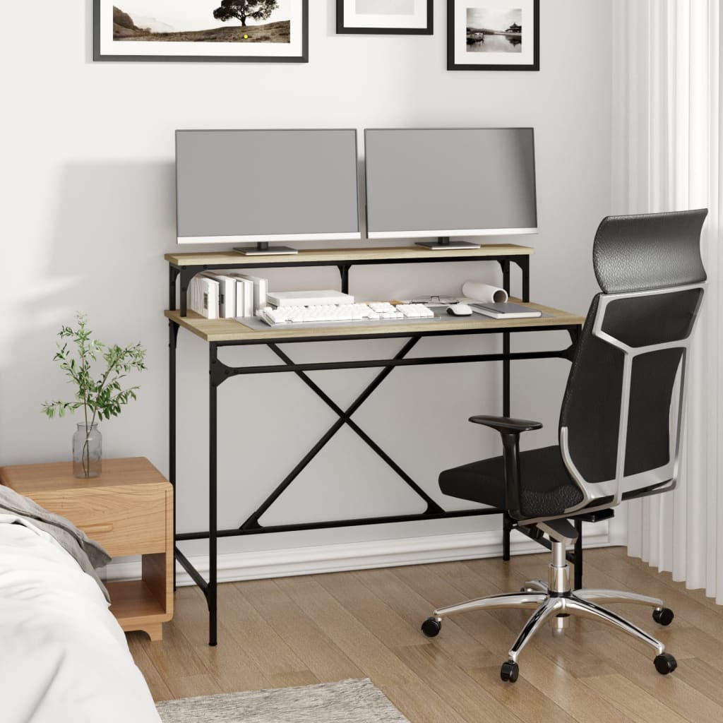 Bureau chêne sonoma 100x50x90 cm bois d'ingénierie et fer - XIOS