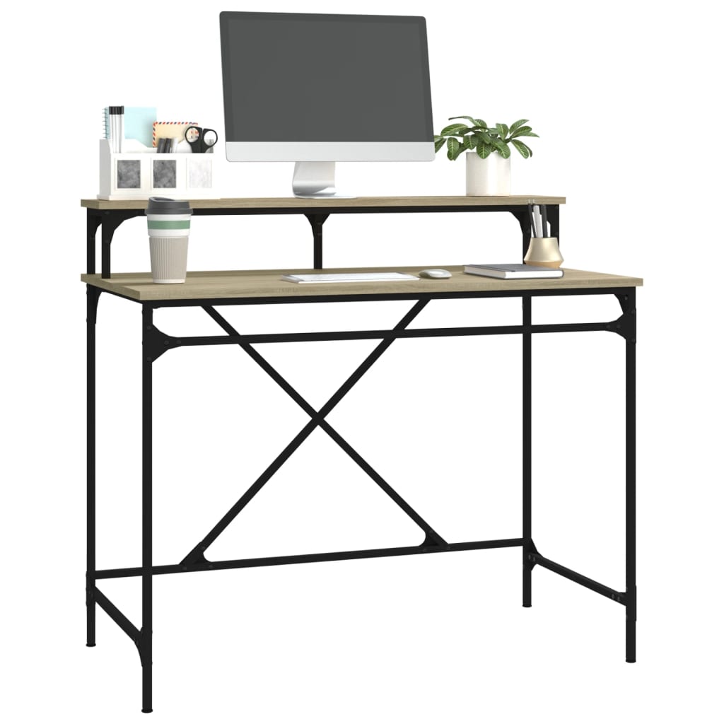 Bureau chêne sonoma 100x50x90 cm bois d'ingénierie et fer - XIOS