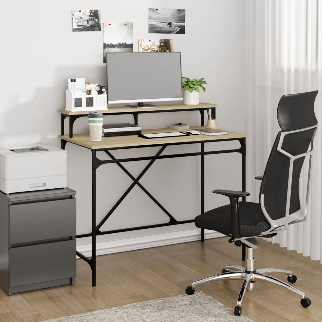 Bureau chêne sonoma 100x50x90 cm bois d'ingénierie et fer - XIOS