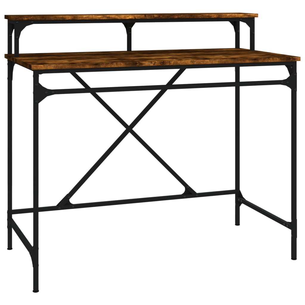 Bureau chêne fumé 100x50x90 cm bois d'ingénierie et fer - XIOS