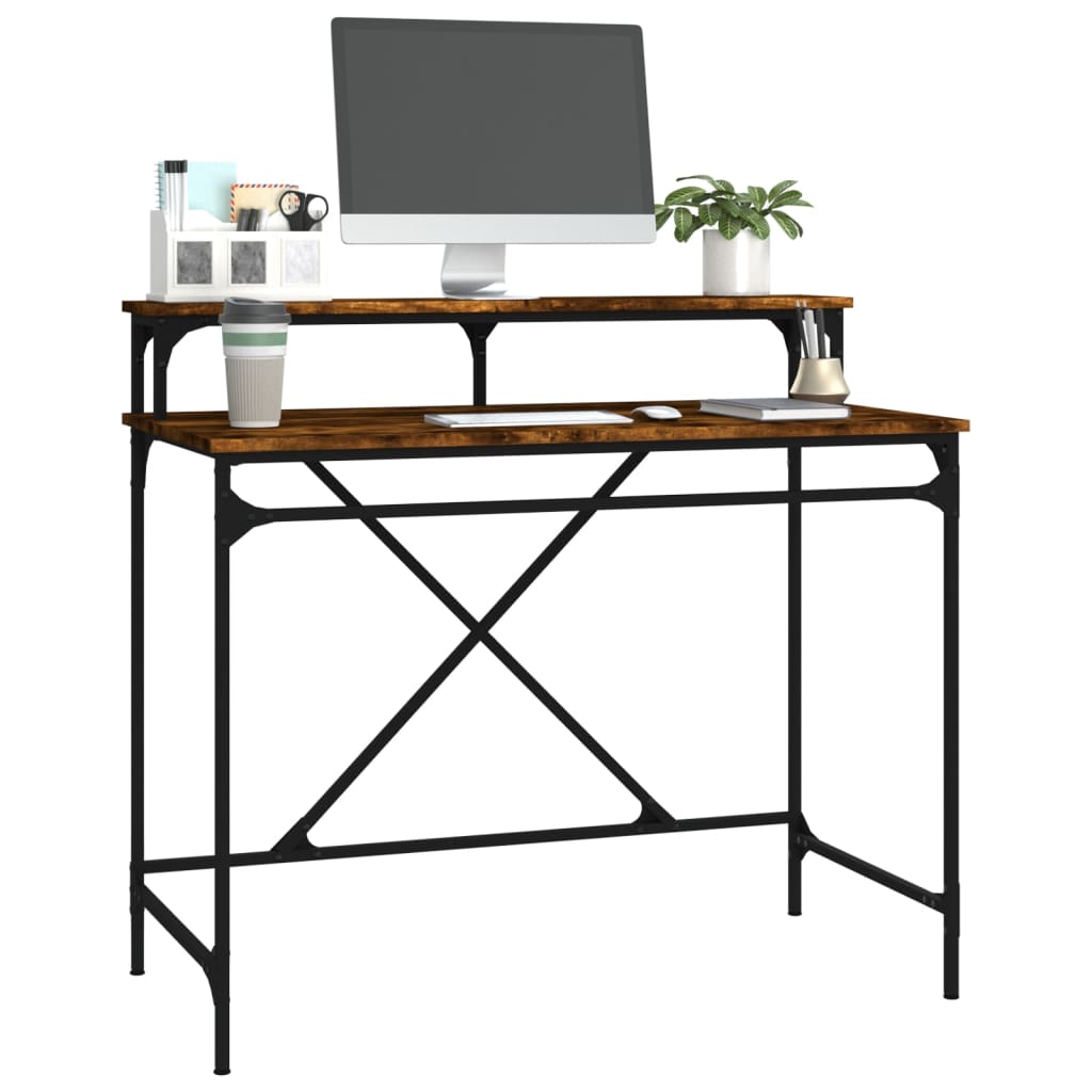 Bureau chêne fumé 100x50x90 cm bois d'ingénierie et fer - XIOS