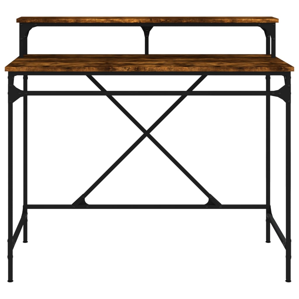 Bureau chêne fumé 100x50x90 cm bois d'ingénierie et fer - XIOS