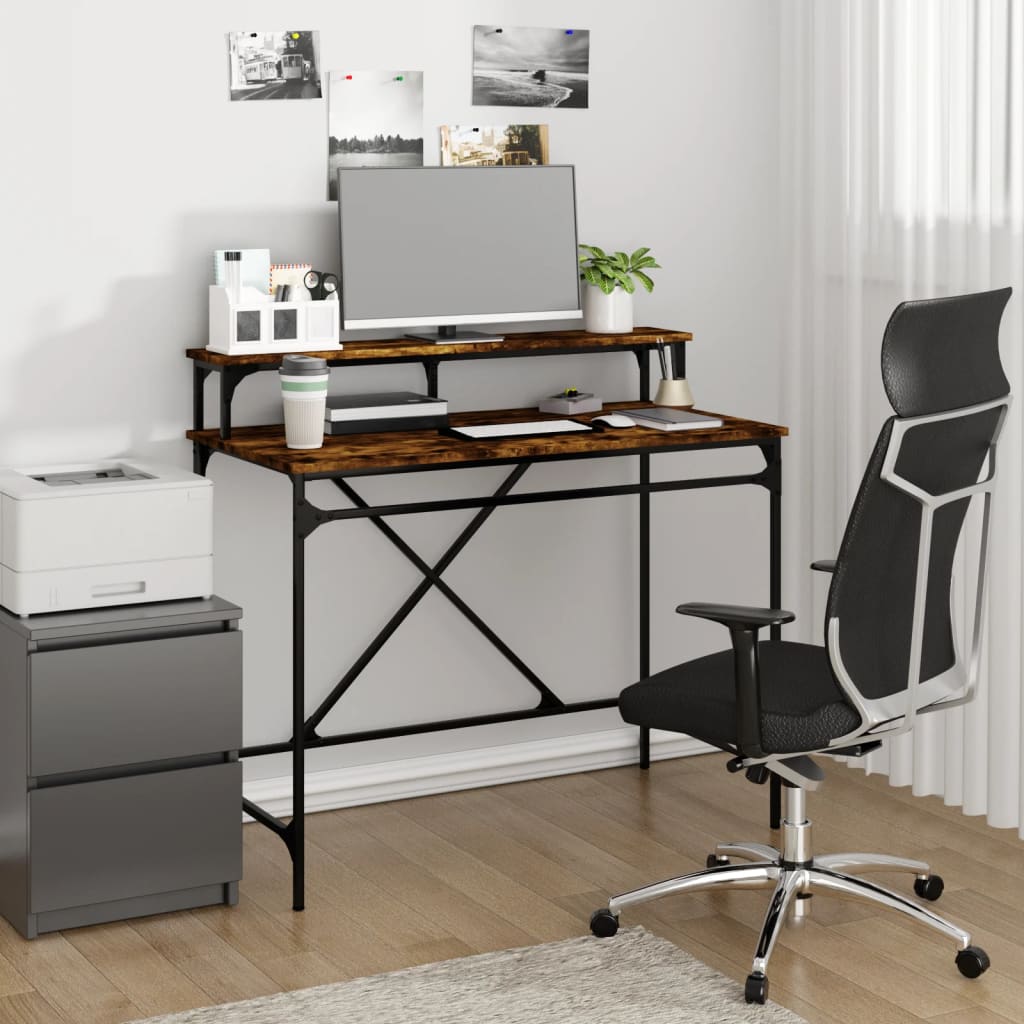 Bureau chêne fumé 100x50x90 cm bois d'ingénierie et fer - XIOS