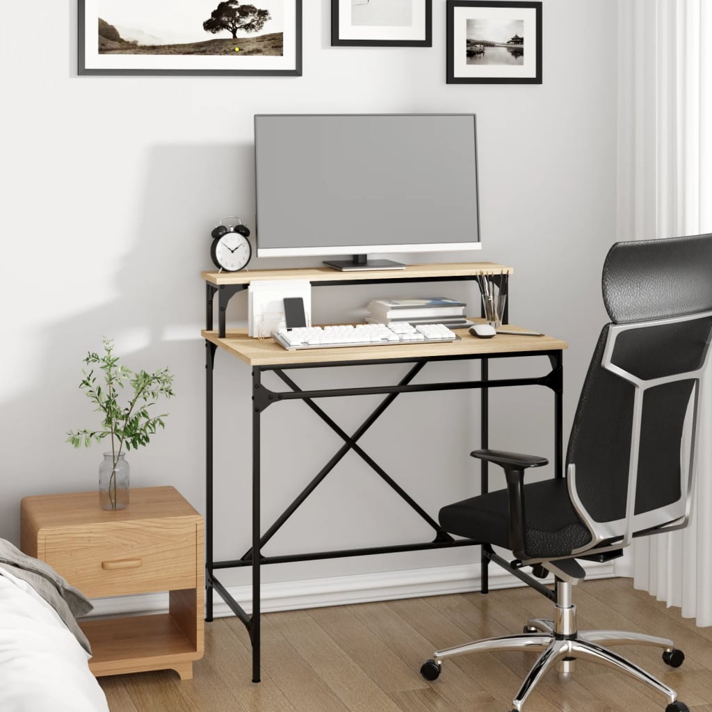 Bureau chêne sonoma 80x50x90 cm bois d'ingénierie et fer - XIOS