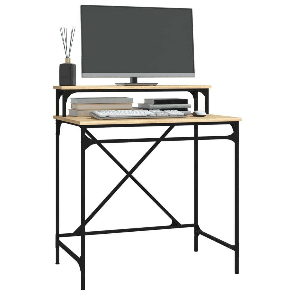 Bureau chêne sonoma 80x50x90 cm bois d'ingénierie et fer - XIOS