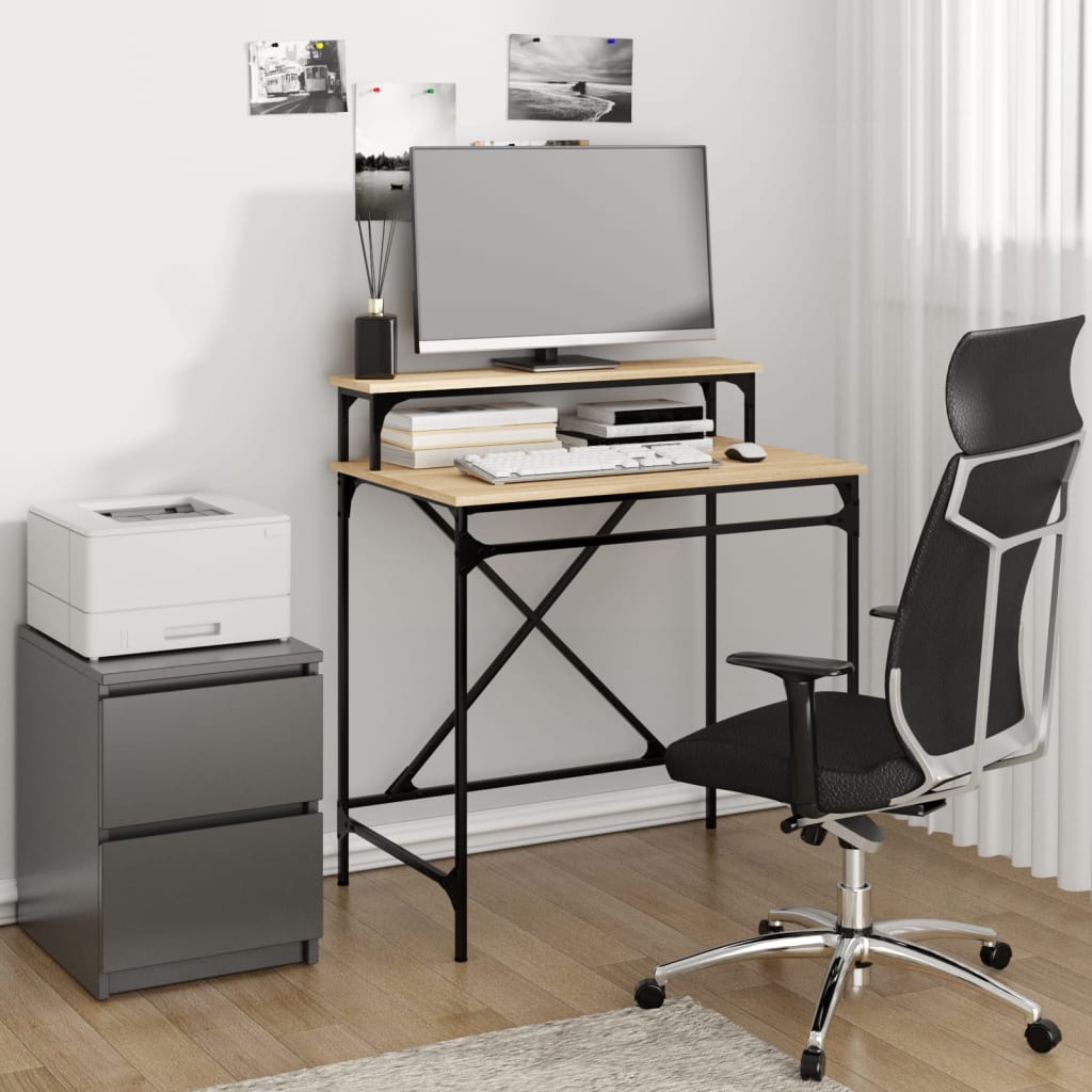 Bureau chêne sonoma 80x50x90 cm bois d'ingénierie et fer - XIOS