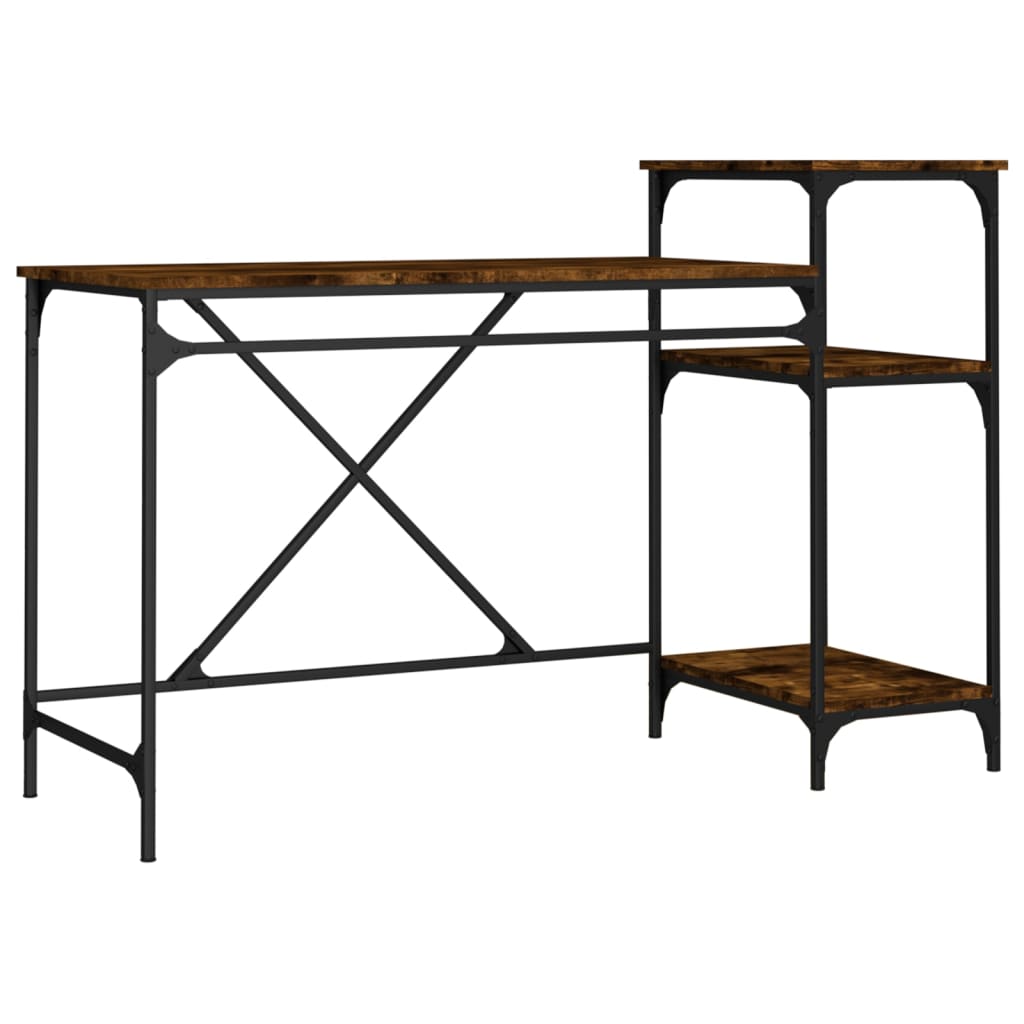 Bureau et étagères chêne fumé 135x50x90cm bois d'ingénierie/fer - XIOS