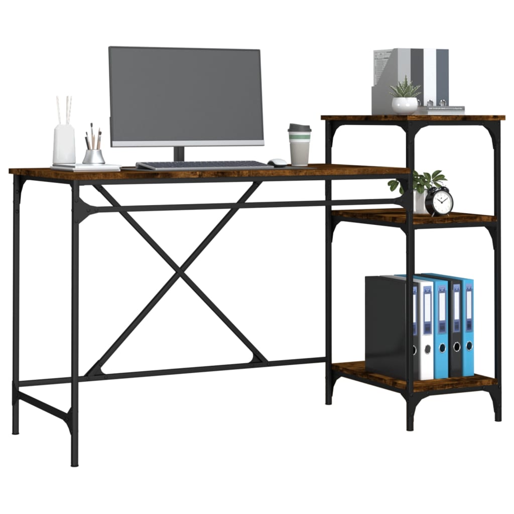 Bureau et étagères chêne fumé 135x50x90cm bois d'ingénierie/fer - XIOS
