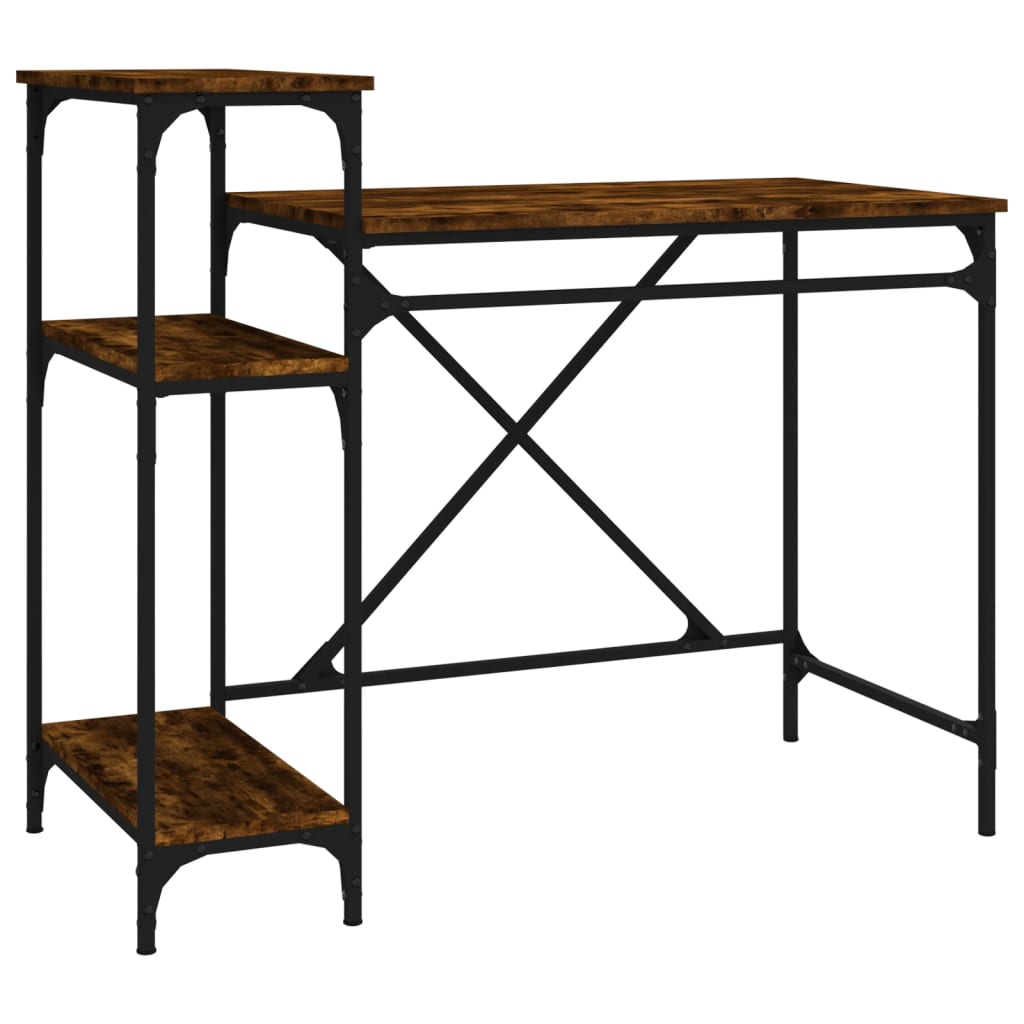 Bureau avec étagères chêne 105x50x90 cmbois d'ingénierie et fer - XIOS