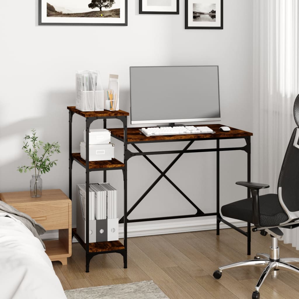 Bureau avec étagères chêne 105x50x90 cmbois d'ingénierie et fer - XIOS