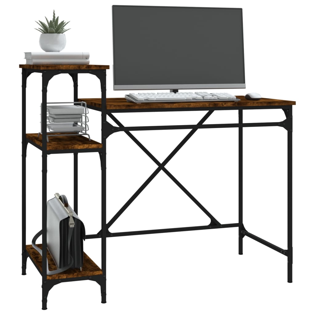 Bureau avec étagères chêne 105x50x90 cmbois d'ingénierie et fer - XIOS