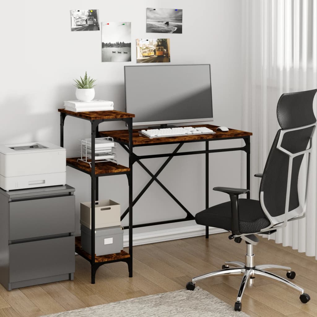 Bureau avec étagères chêne 105x50x90 cmbois d'ingénierie et fer - XIOS