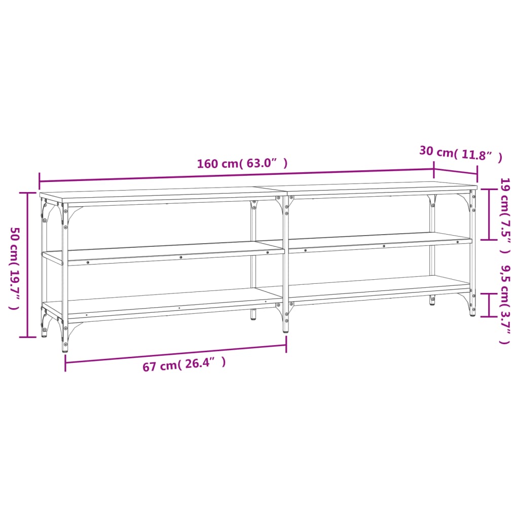 Meuble TV chêne fumé 160x30x50 cm bois d'ingénierie - XIOS