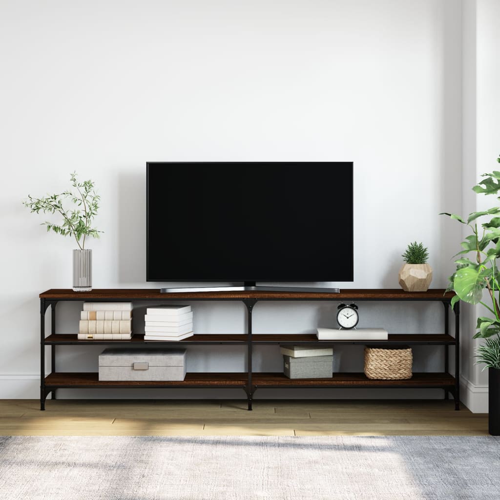 Meuble TV chêne marron 180x30x50 cm bois d'ingénierie et métal - XIOS
