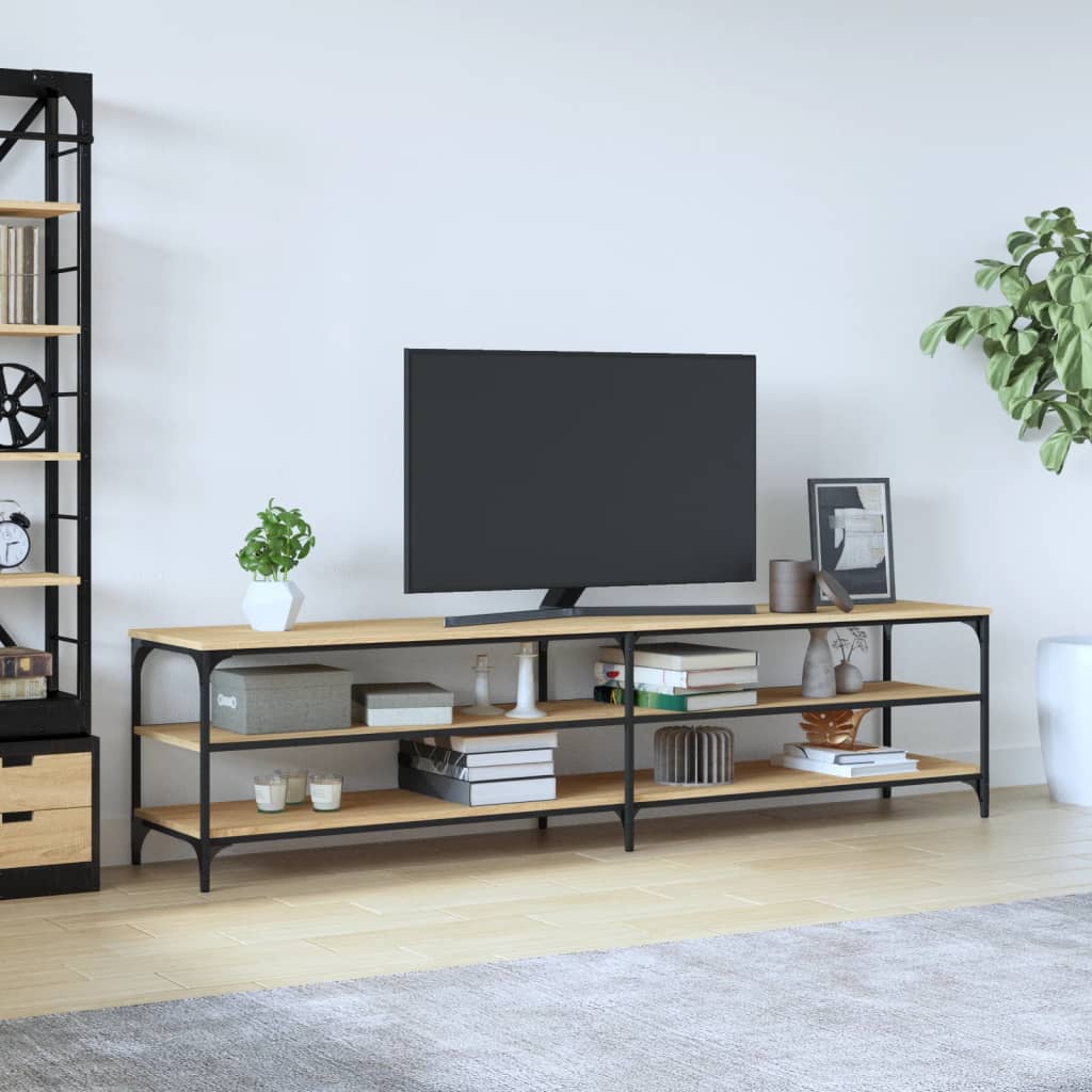 Meuble TV chêne sonoma 200x30x50 cm bois d'ingénierie et métal - XIOS