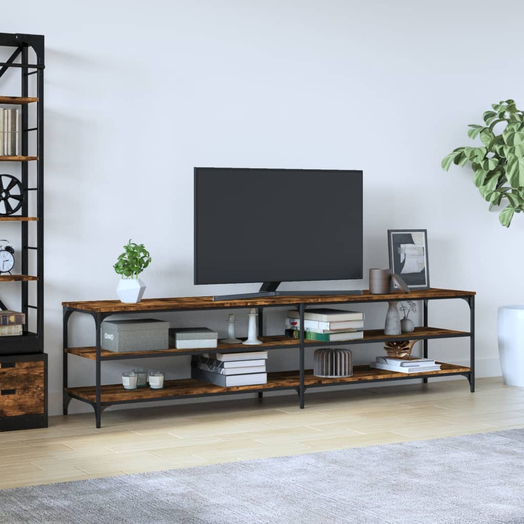 Meuble TV chêne fumé 200x30x50 cm bois d'ingénierie et métal - XIOS