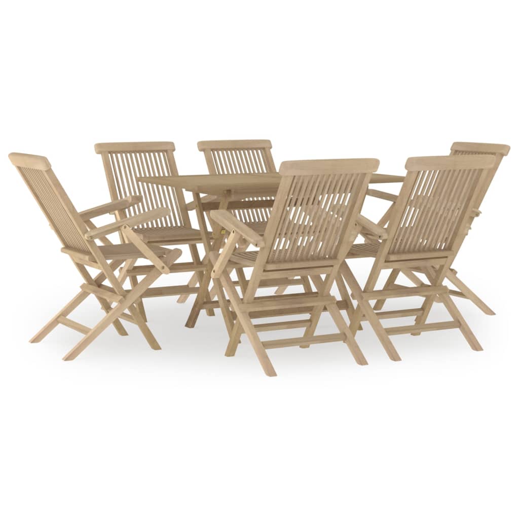 Salon de jardin 7 pcs gris bois de teck solide - XIOS