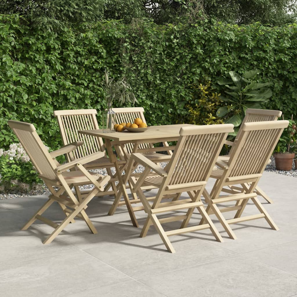 Salon de jardin 7 pcs gris bois de teck solide - XIOS