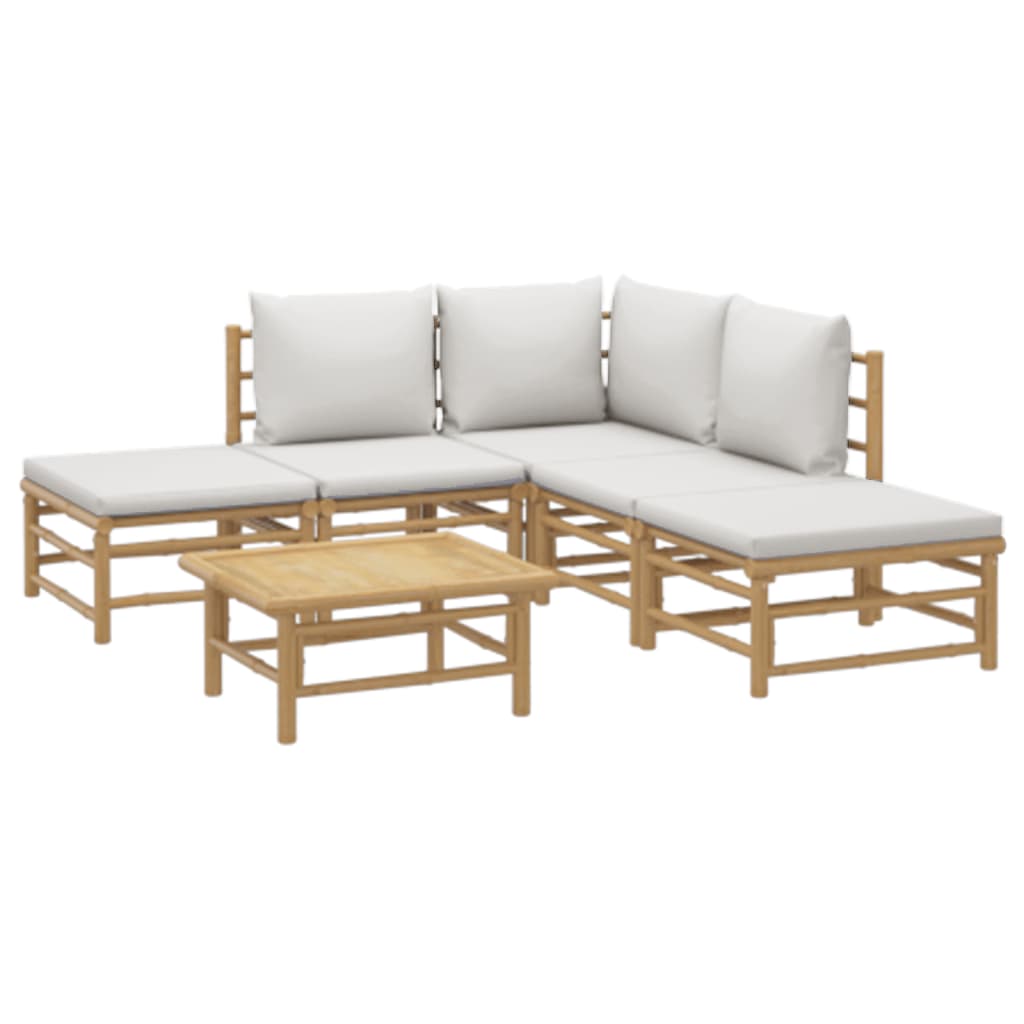 Salon de jardin 6 pcs avec coussins gris clair bambou