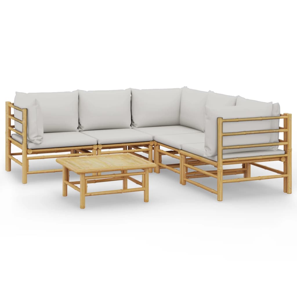 Salon de jardin 6 pcs avec coussins gris clair bambou