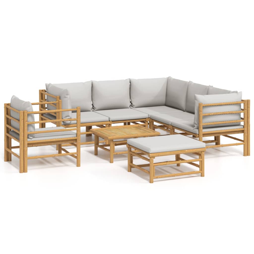 Salon de jardin 8 pcs avec coussins gris clair bambou - XIOS