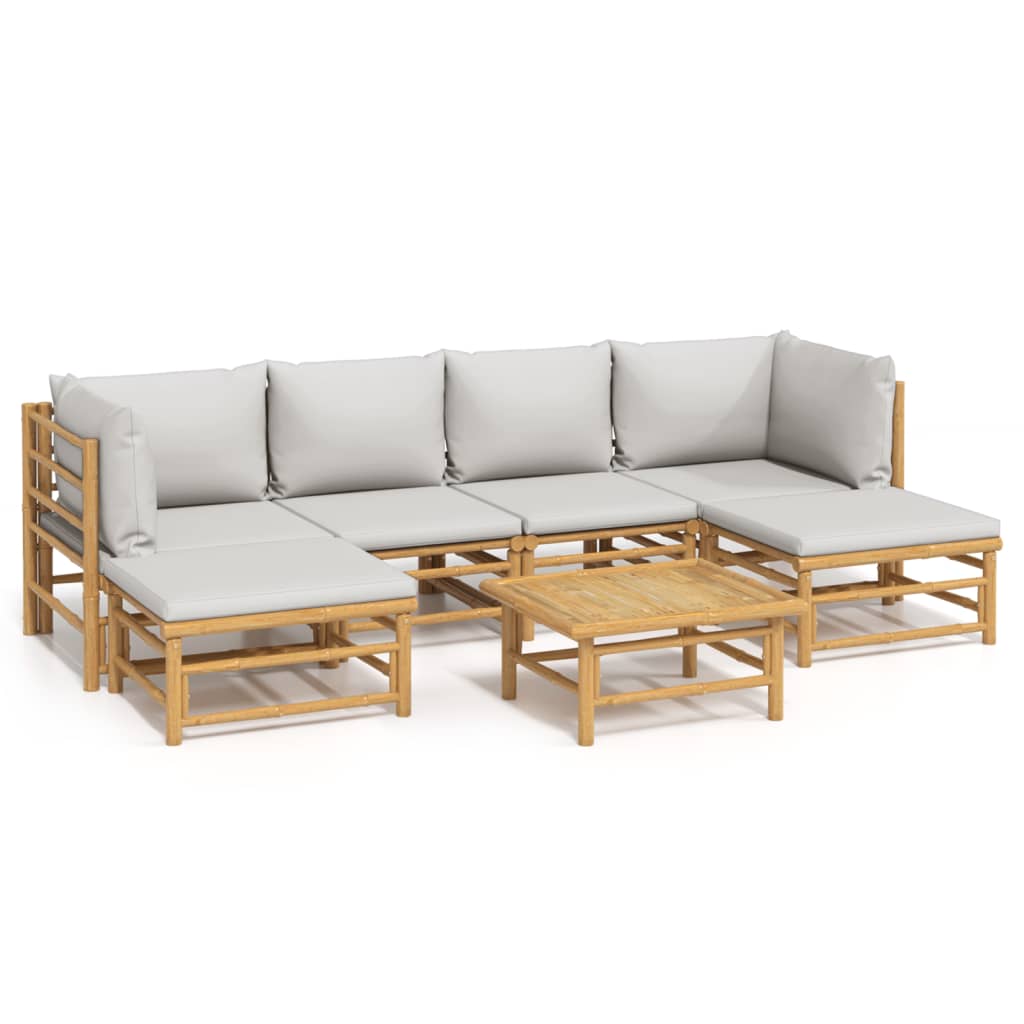 Salon de jardin 7 pcs avec coussins gris clair bambou