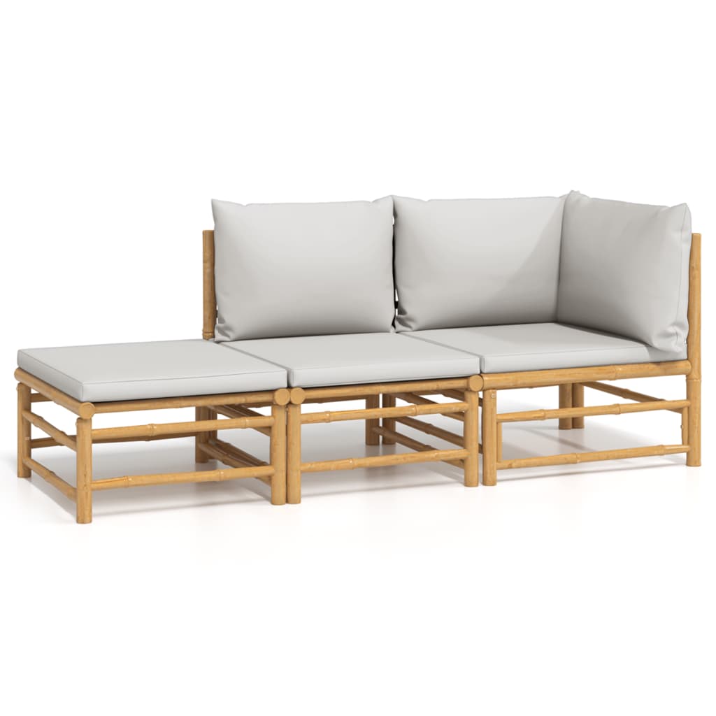 Salon de jardin 3 pcs avec coussins gris clair bambou