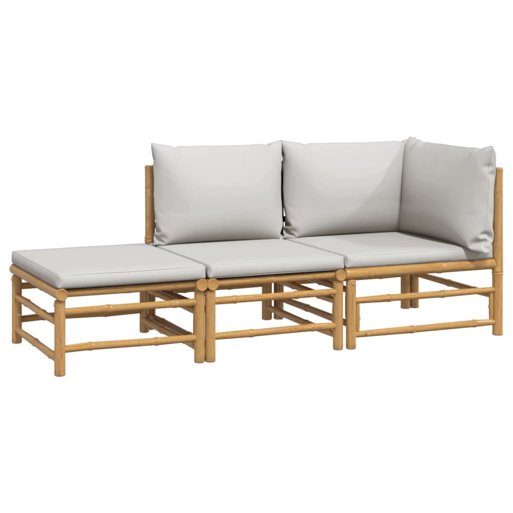 Salon de jardin 3 pcs avec coussins gris clair bambou