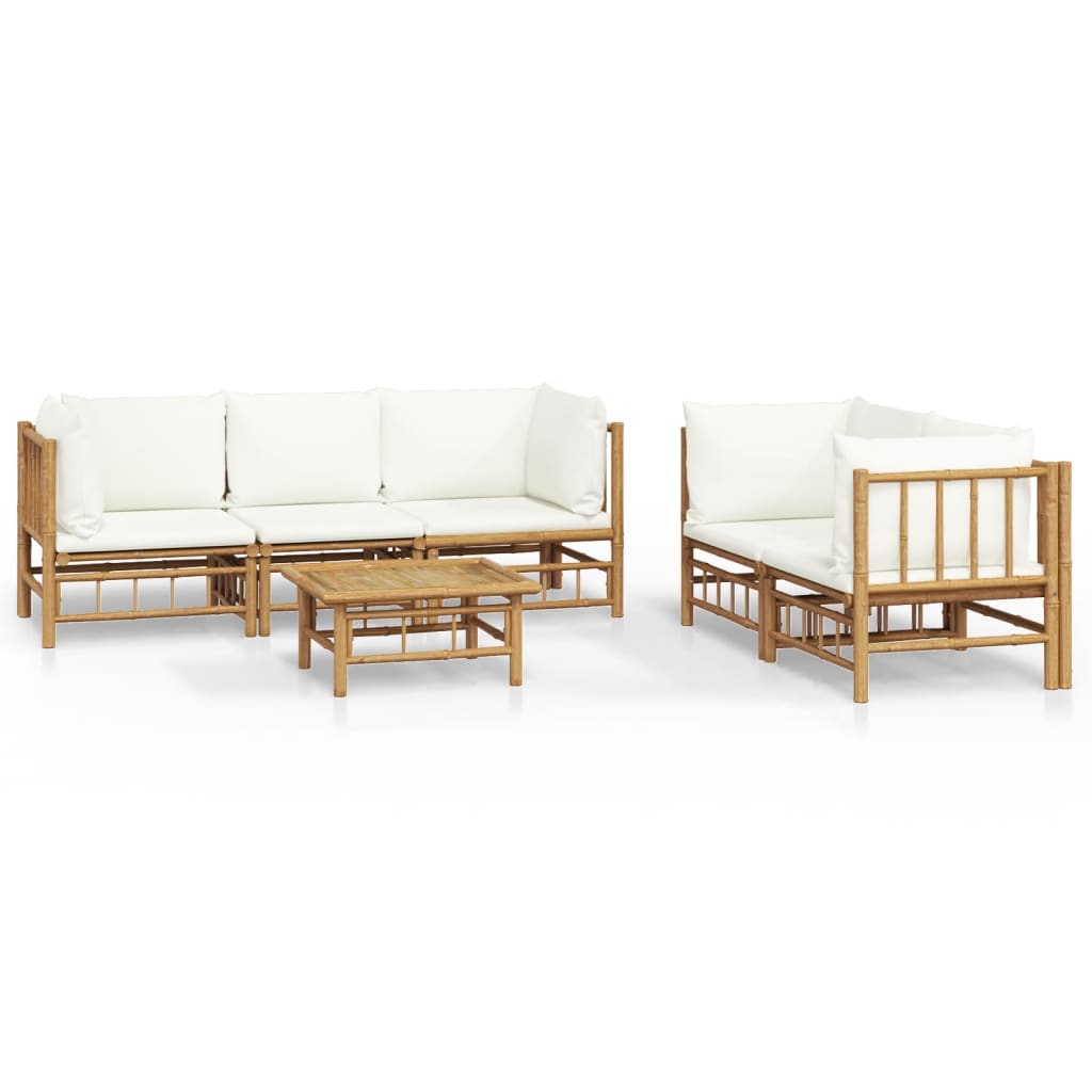 Salon de jardin 6 pcs avec coussins blanc crème bambou - XIOS