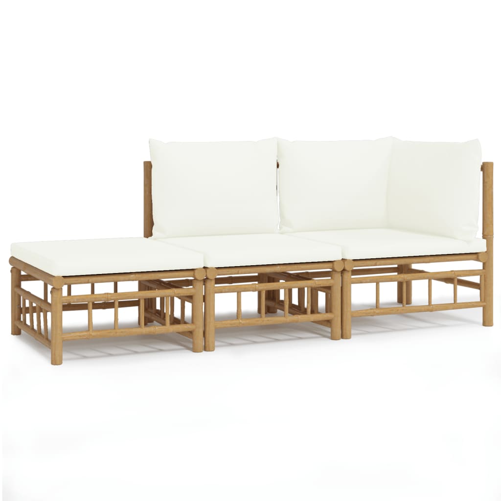Salon de jardin 3 pcs avec coussins blanc crème bambou - XIOS