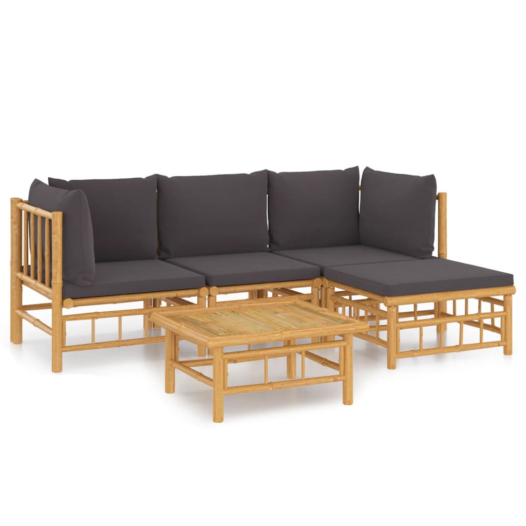 Salon de jardin 5 pcs avec coussins gris foncé bambou - XIOS