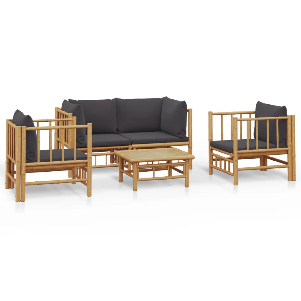 Salon de jardin 5 pcs avec coussins gris foncé bambou - XIOS