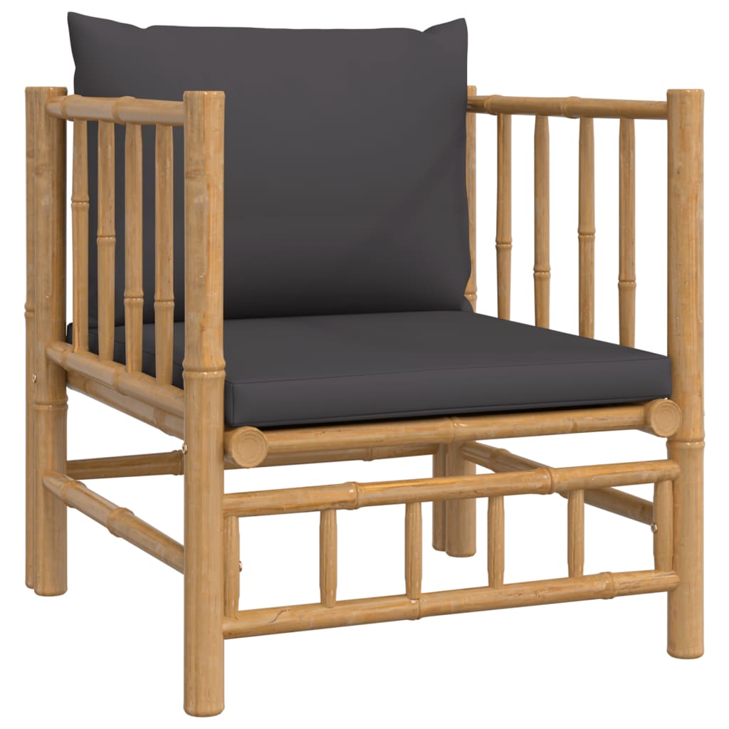 Salon de jardin 5 pcs avec coussins gris foncé bambou