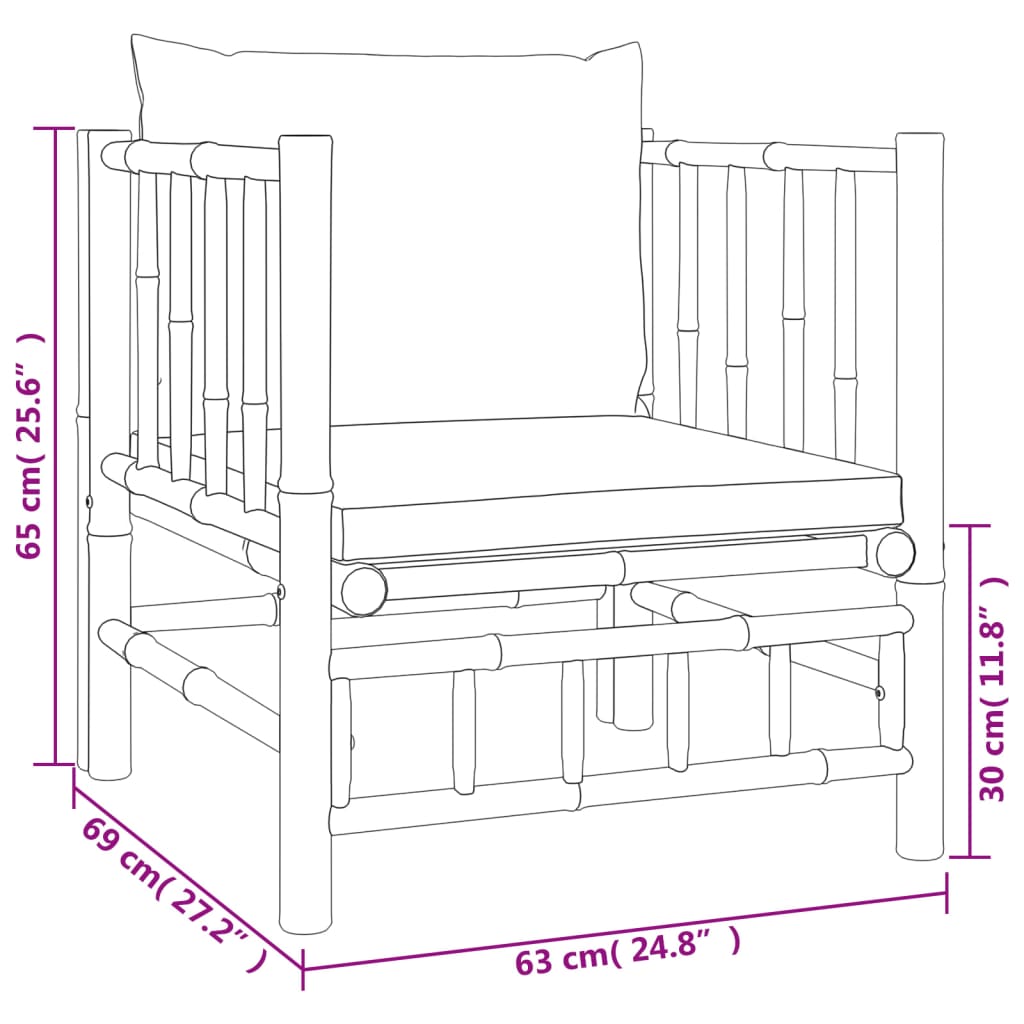 Salon de jardin 5 pcs avec coussins gris foncé bambou
