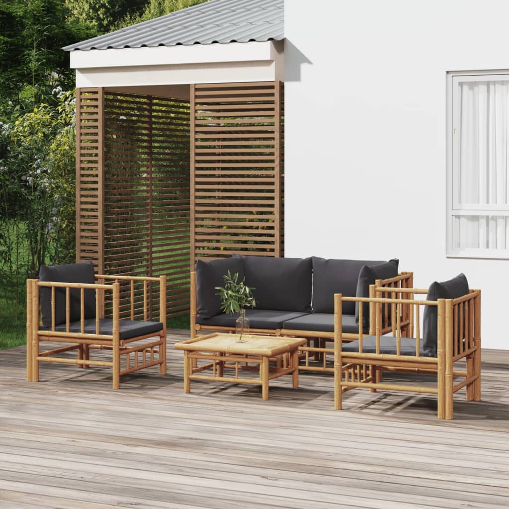 Salon de jardin 5 pcs avec coussins gris foncé bambou - XIOS