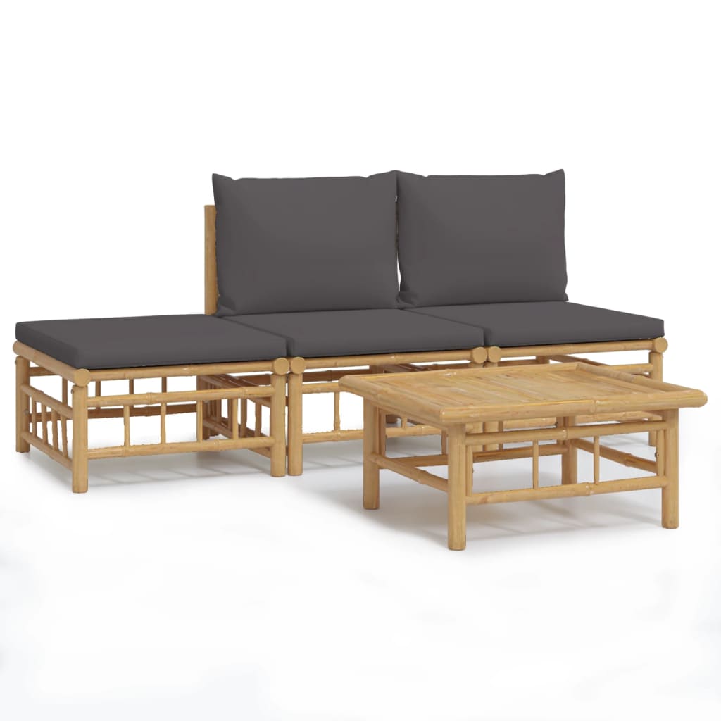 Salon de jardin 4 pcs avec coussins gris foncé bambou - XIOS