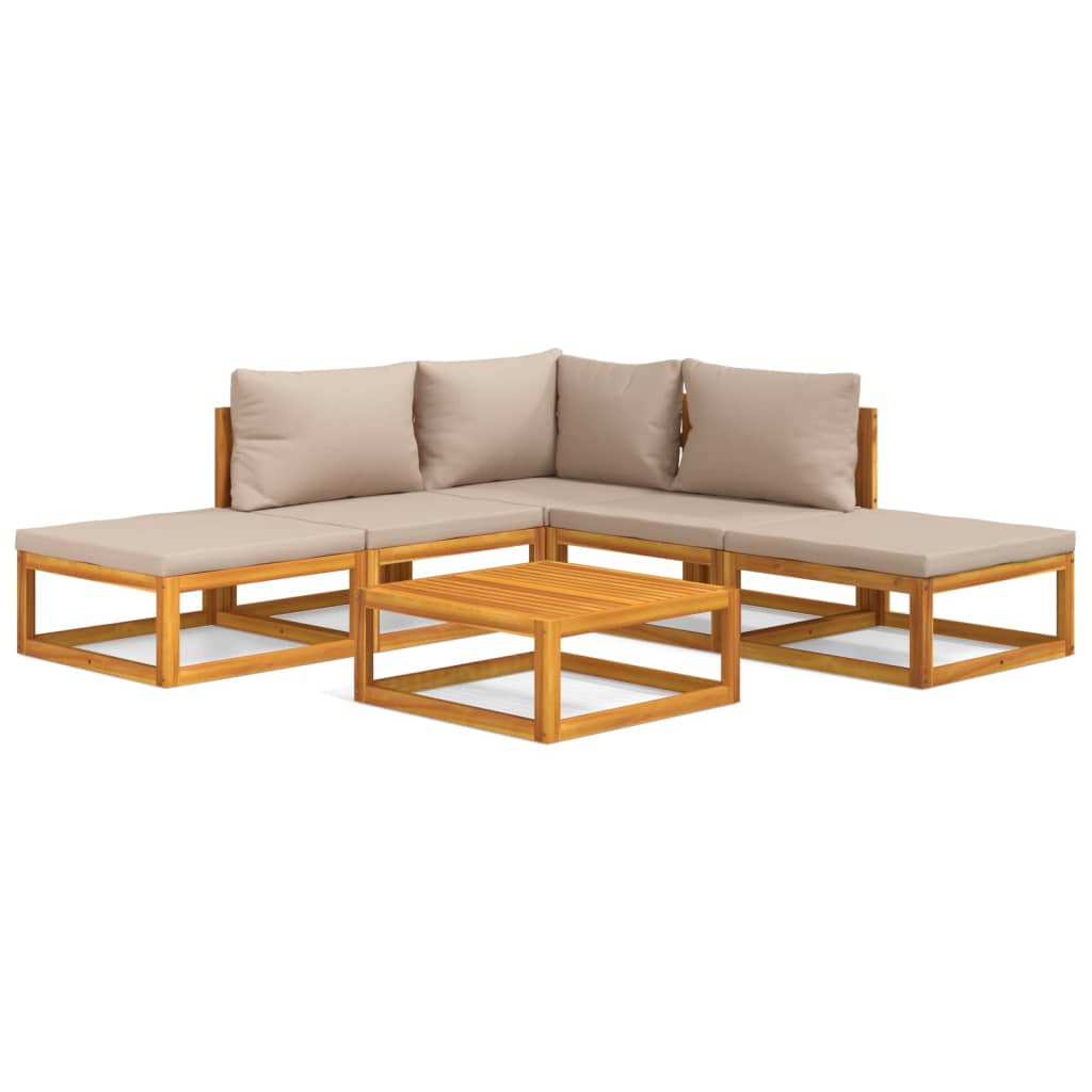 Salon de jardin 6 pcs avec coussins taupe bois massif - XIOS