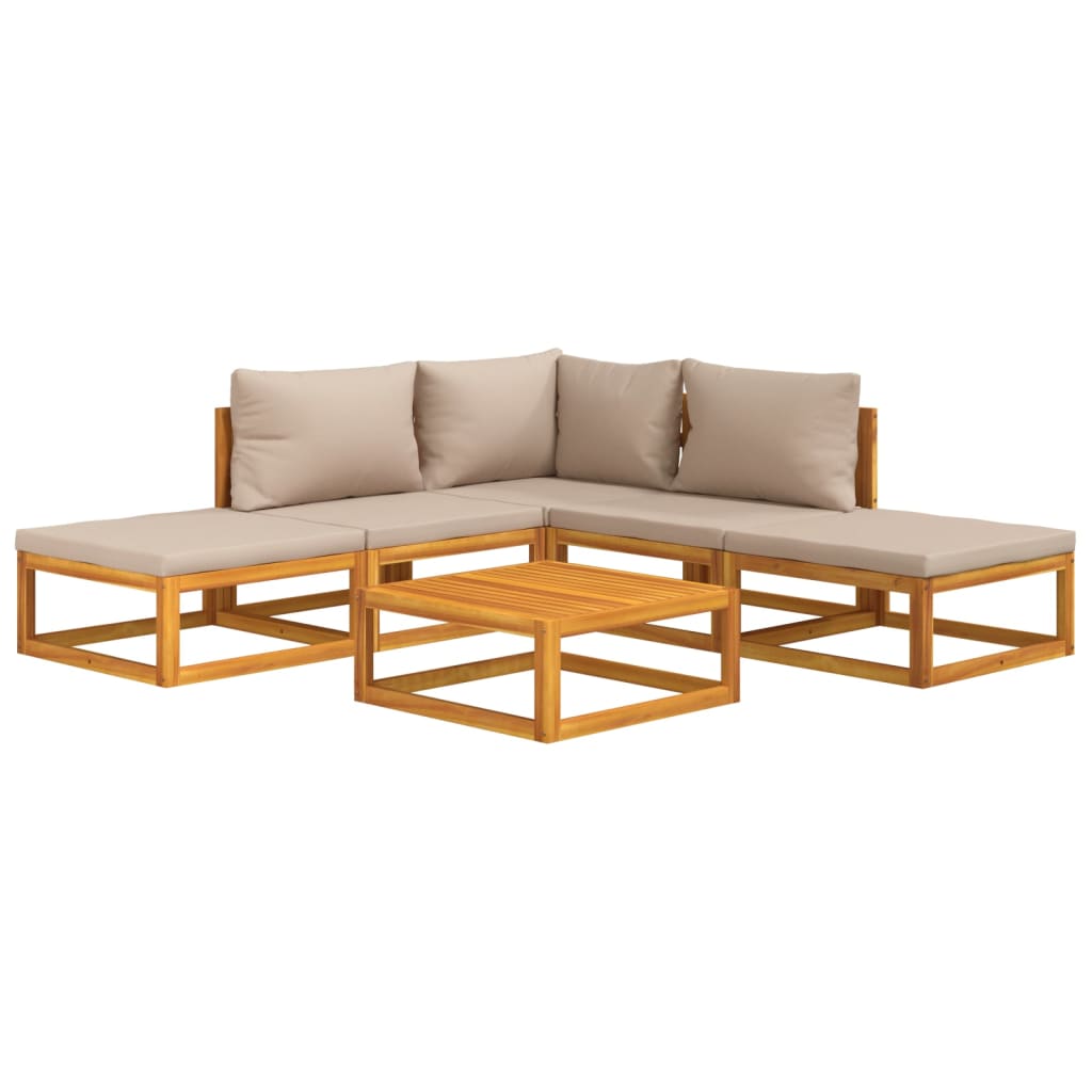 Salon de jardin 6 pcs avec coussins taupe bois massif - XIOS