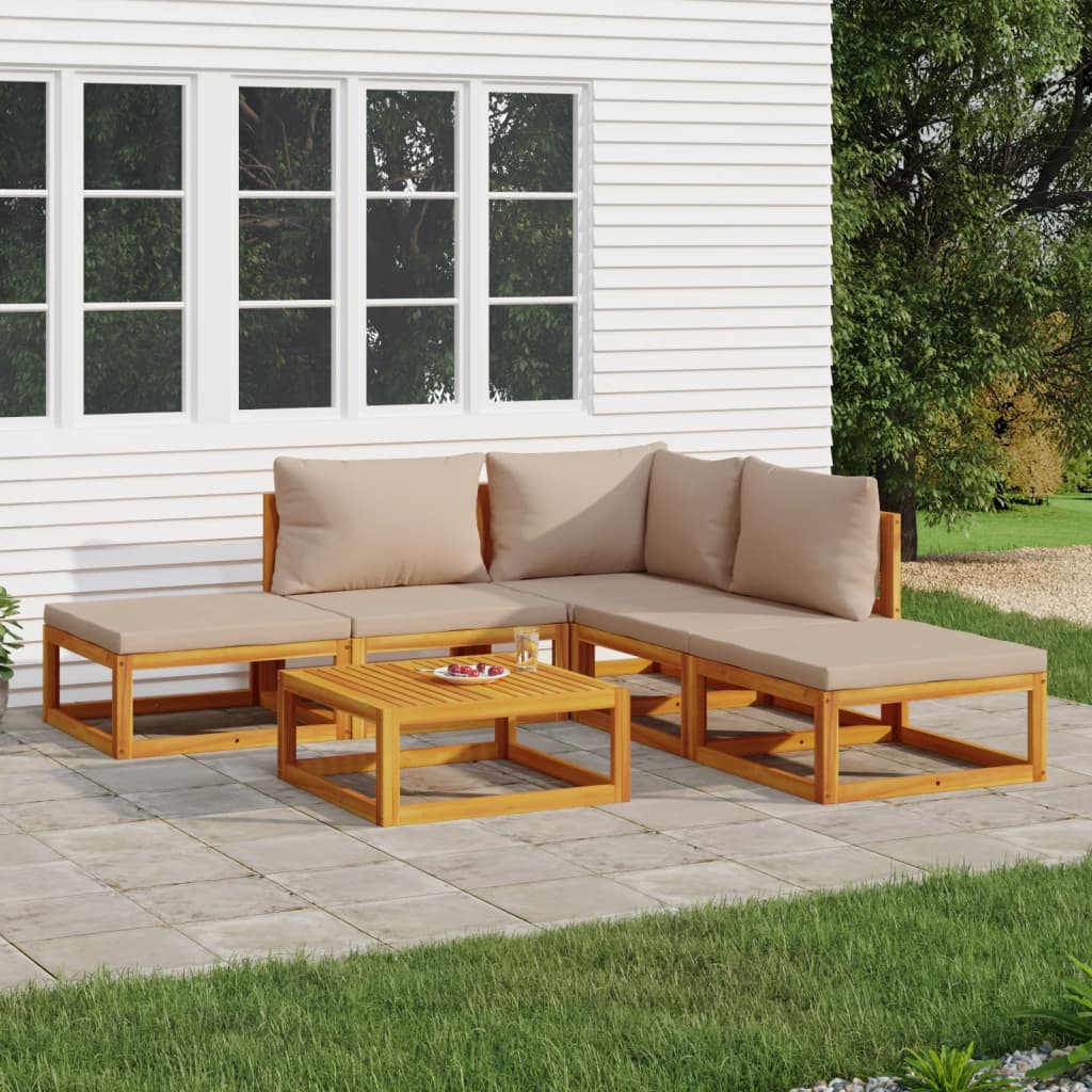 Salon de jardin 6 pcs avec coussins taupe bois massif - XIOS